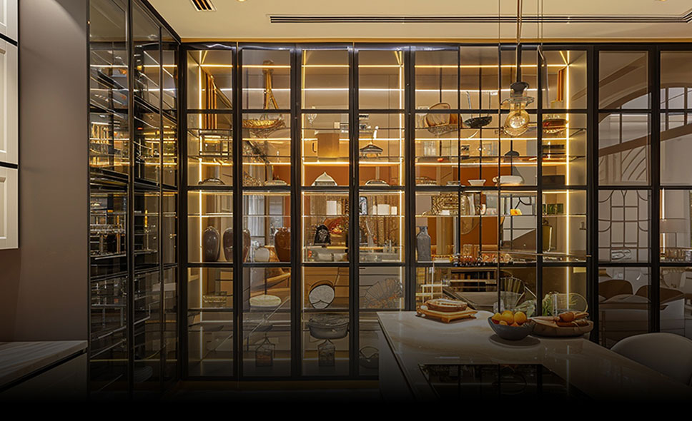 Würfel custom crockery units with glass front and LED lighting in Vijayawada